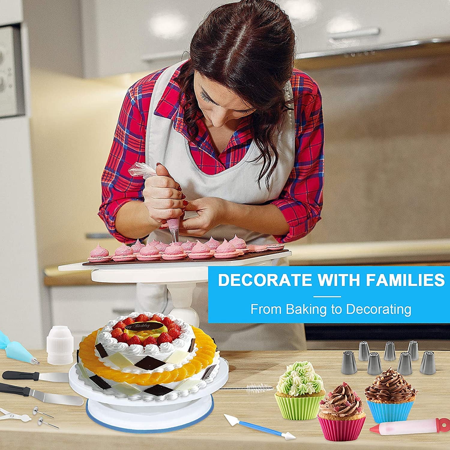 Cake Decorating Kit,132Pcs Cake Decorating Tools with Cake Turntable Stand Icing Piping Bags and Tips Set Baking Supplies Set for Beginner and Cake-Lover