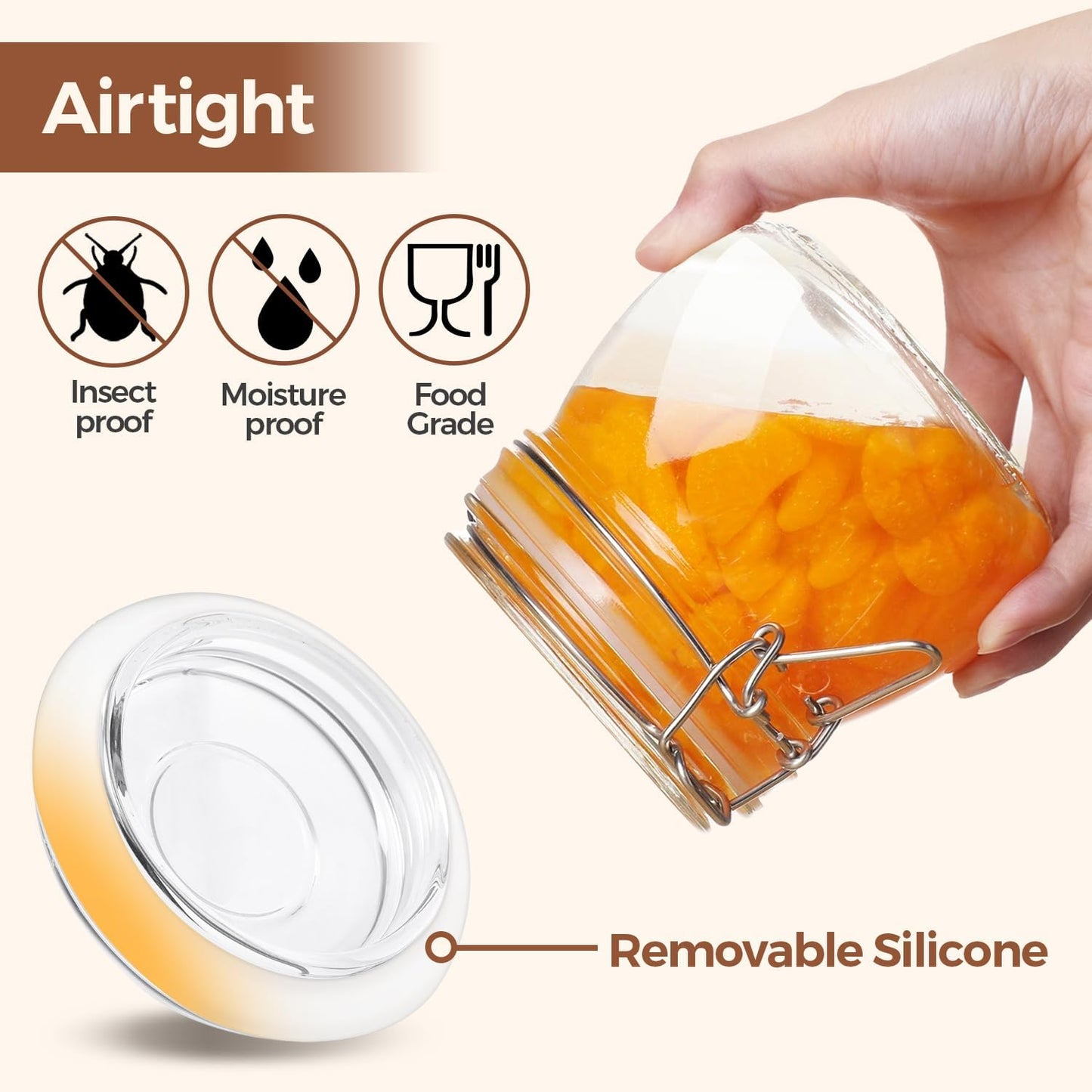 Airtight Glass Jars with Lids 17Oz Small Food Storage Container Set of 6 - Airtight Canister with Clear Preserving Seal Wire Clip Fastening for Kitchen Canning Pickling Mason Jars