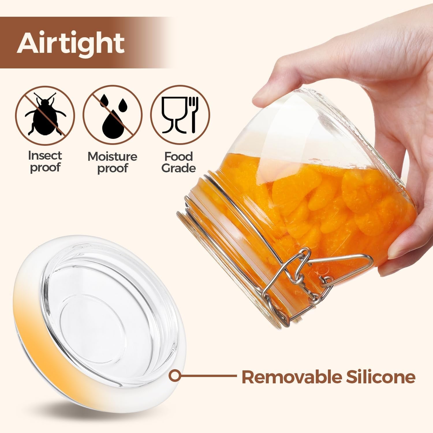 Airtight Glass Jars with Lids 17Oz Small Food Storage Container Set of 6 - Airtight Canister with Clear Preserving Seal Wire Clip Fastening for Kitchen Canning Pickling Mason Jars