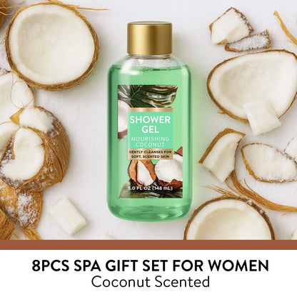 Bath Sets, Coconut Birthday Gifts for Women Pampering, 8 Pcs