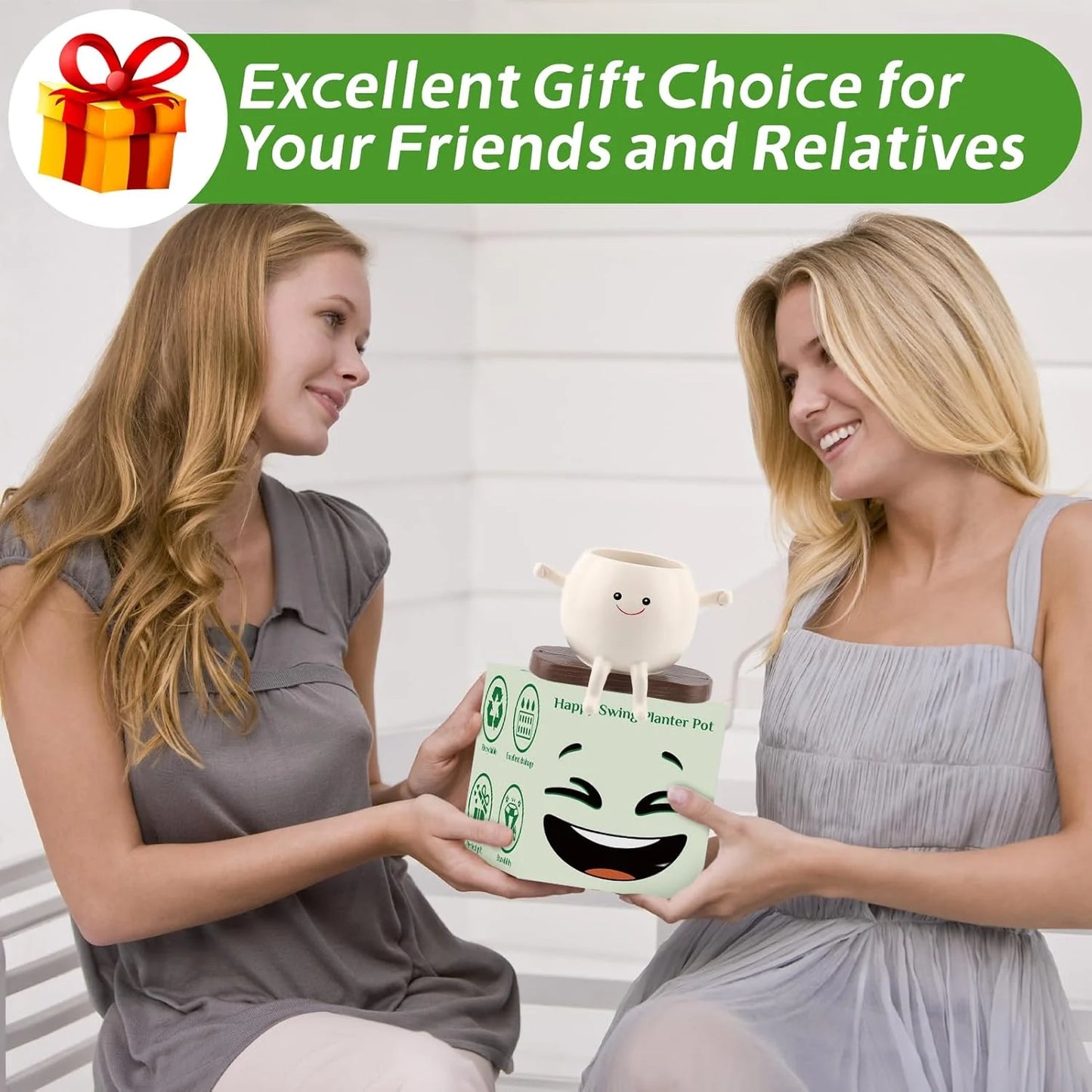 Glossy Swing Smiley Face Planter Pot Head, Small Hanging Planter for Indoor Outdoor Plants, Cute Hanging Flower Pot for String of Pearls Plant Live, Birthday Gifts