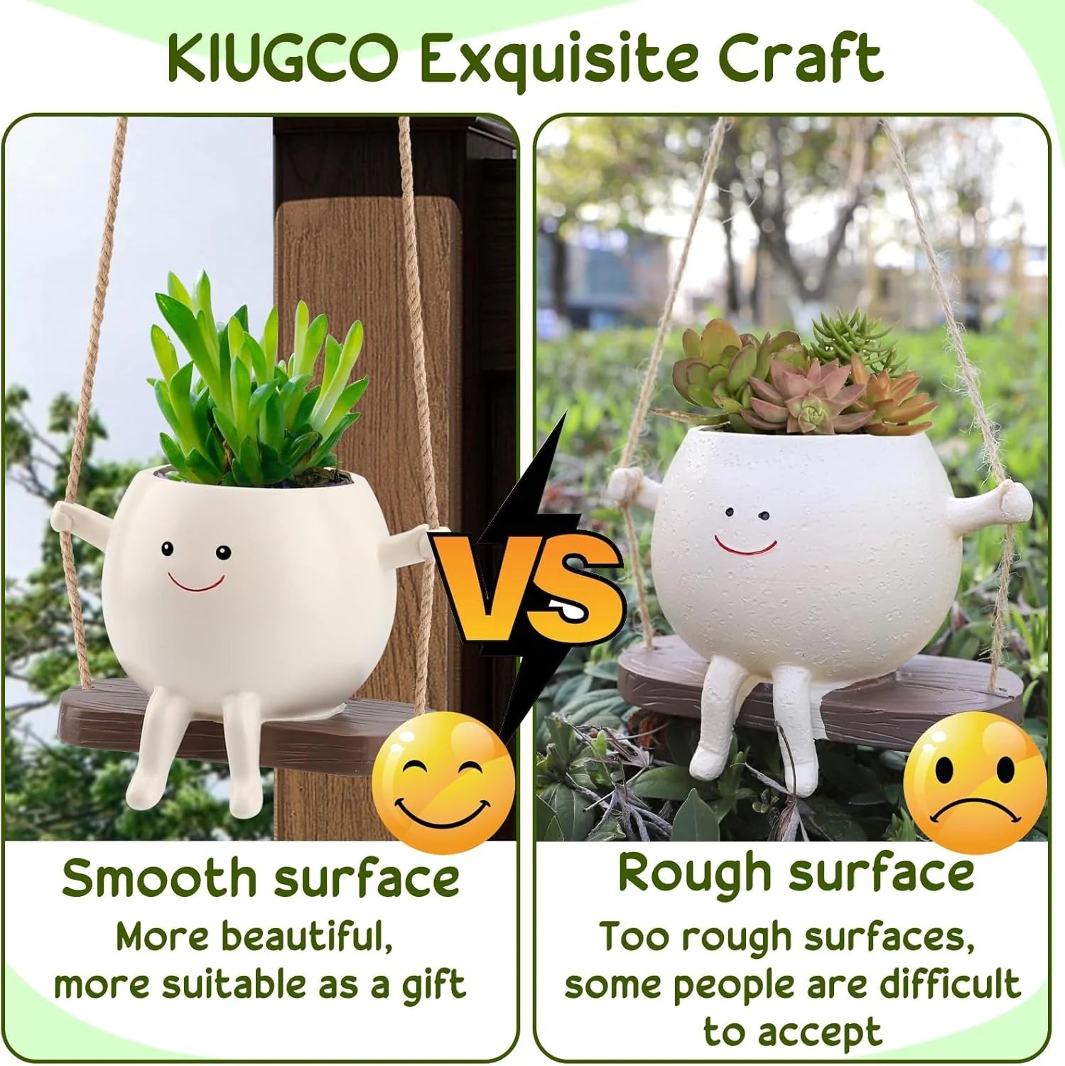 Glossy Swing Smiley Face Planter Pot Head, Small Hanging Planter for Indoor Outdoor Plants, Cute Hanging Flower Pot for String of Pearls Plant Live, Birthday Gifts