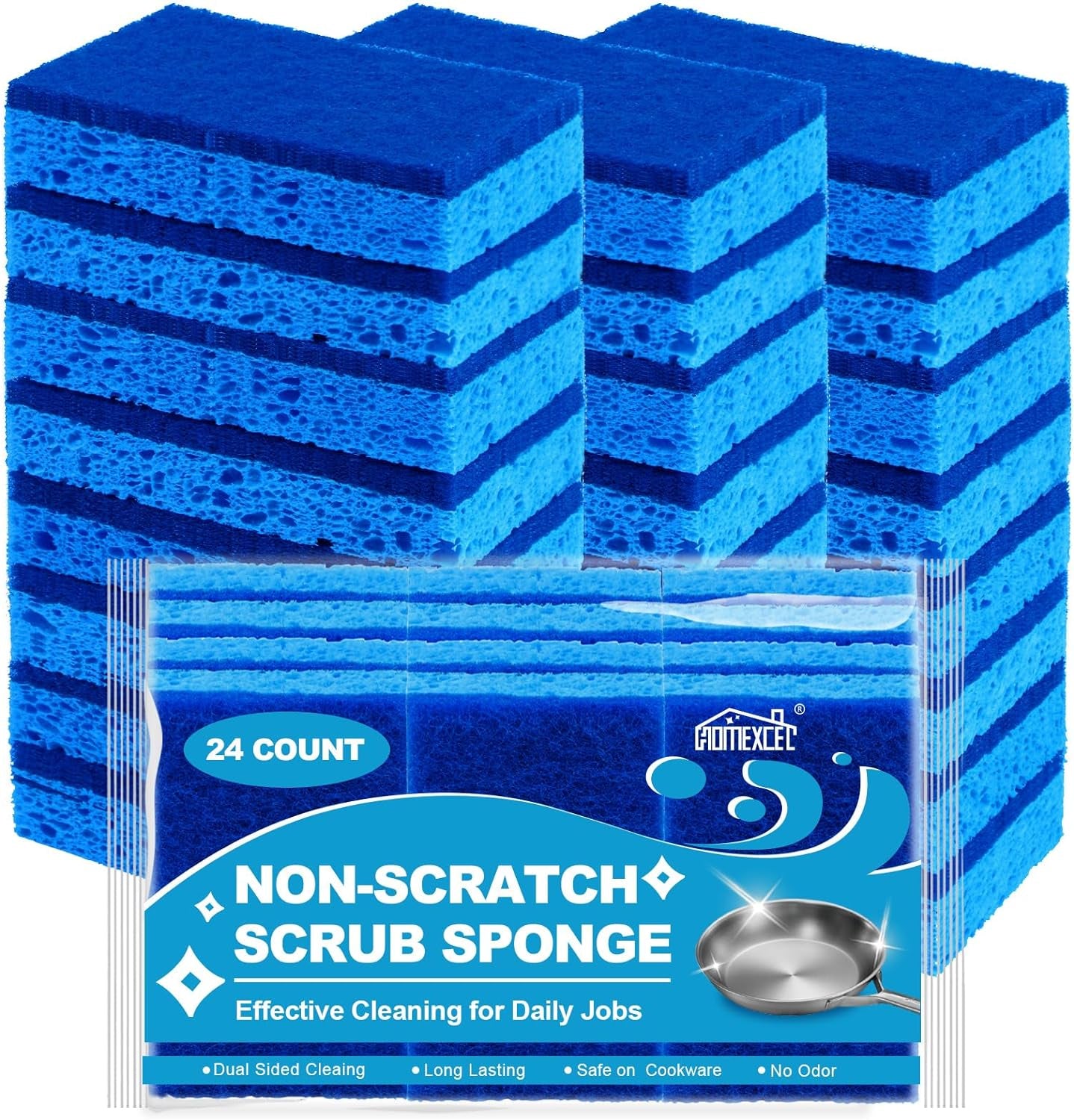 Sponges Kitchen 24Pcs, Non-Scratch Scrub Dish Sponges, Safe on Non-Stick Cookwar