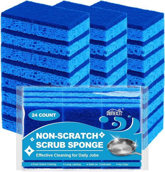 Sponges Kitchen 24Pcs, Non-Scratch Scrub Dish Sponges, Safe on Non-Stick Cookwar