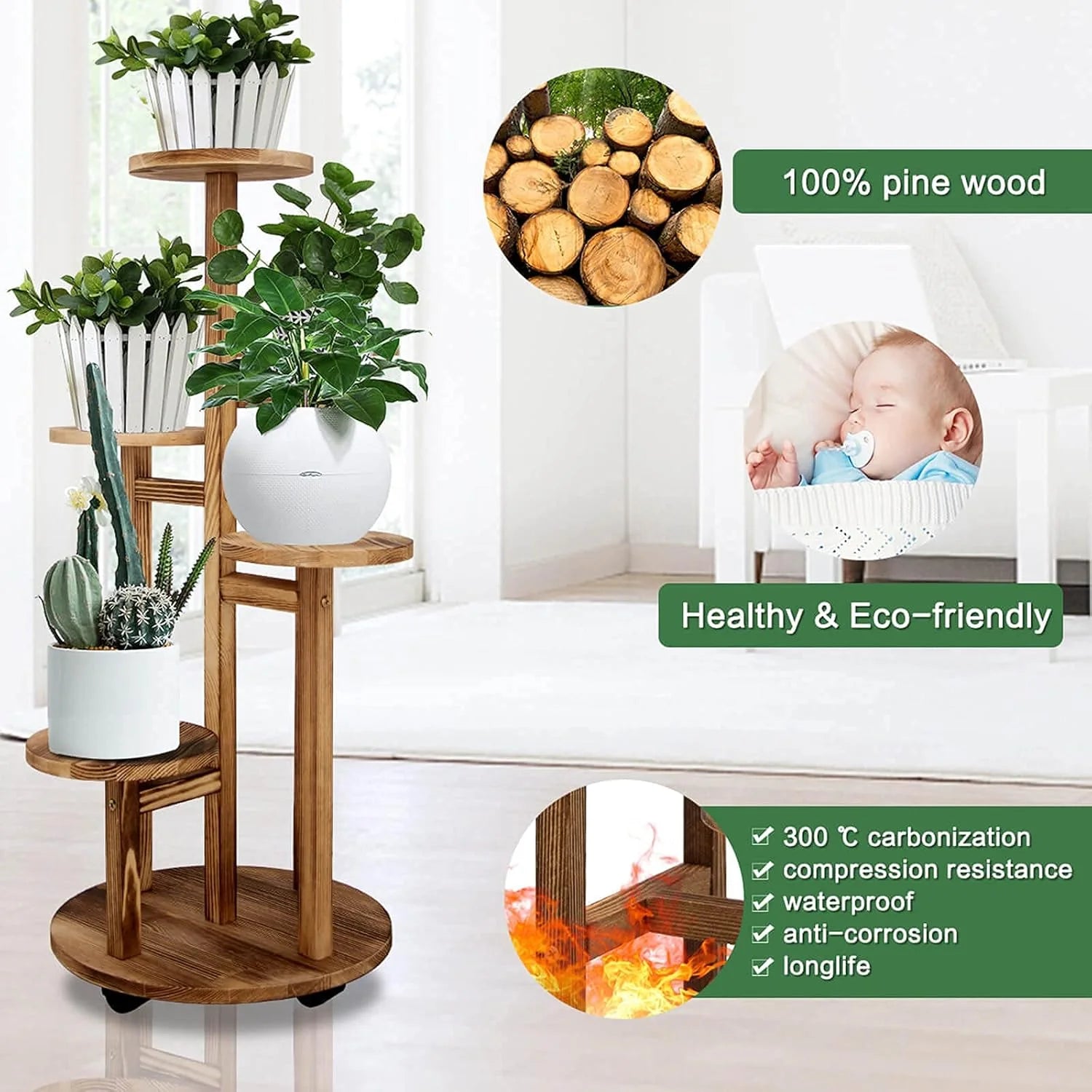 5 Tiered Tall Plant Stand for Indoor, Wood Plant Shelf Corner Display Rack, Multi-Tier Planter Pot Holder Flower Stand for Living Room Balcony Garden Patio (Walnut)