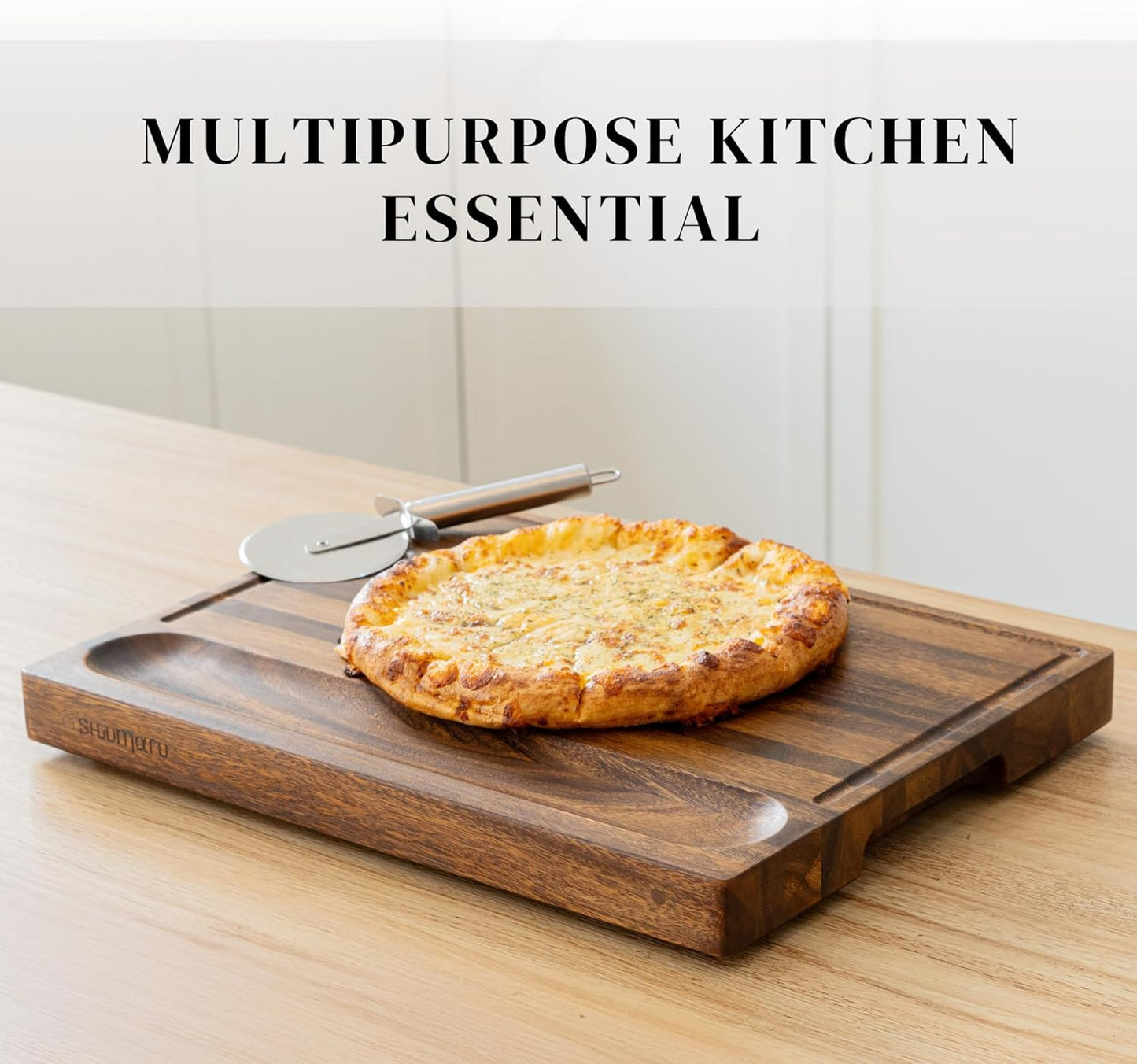 Tropical Walnut Wood Cutting Board – 17X13X1.6" Charcuterie | Handmade in Bali - Silky-Smooth, Juice Groove, Sorting Compartment, Knife‑Friendly, Ergonomic Grips & Non‑Slip Feet