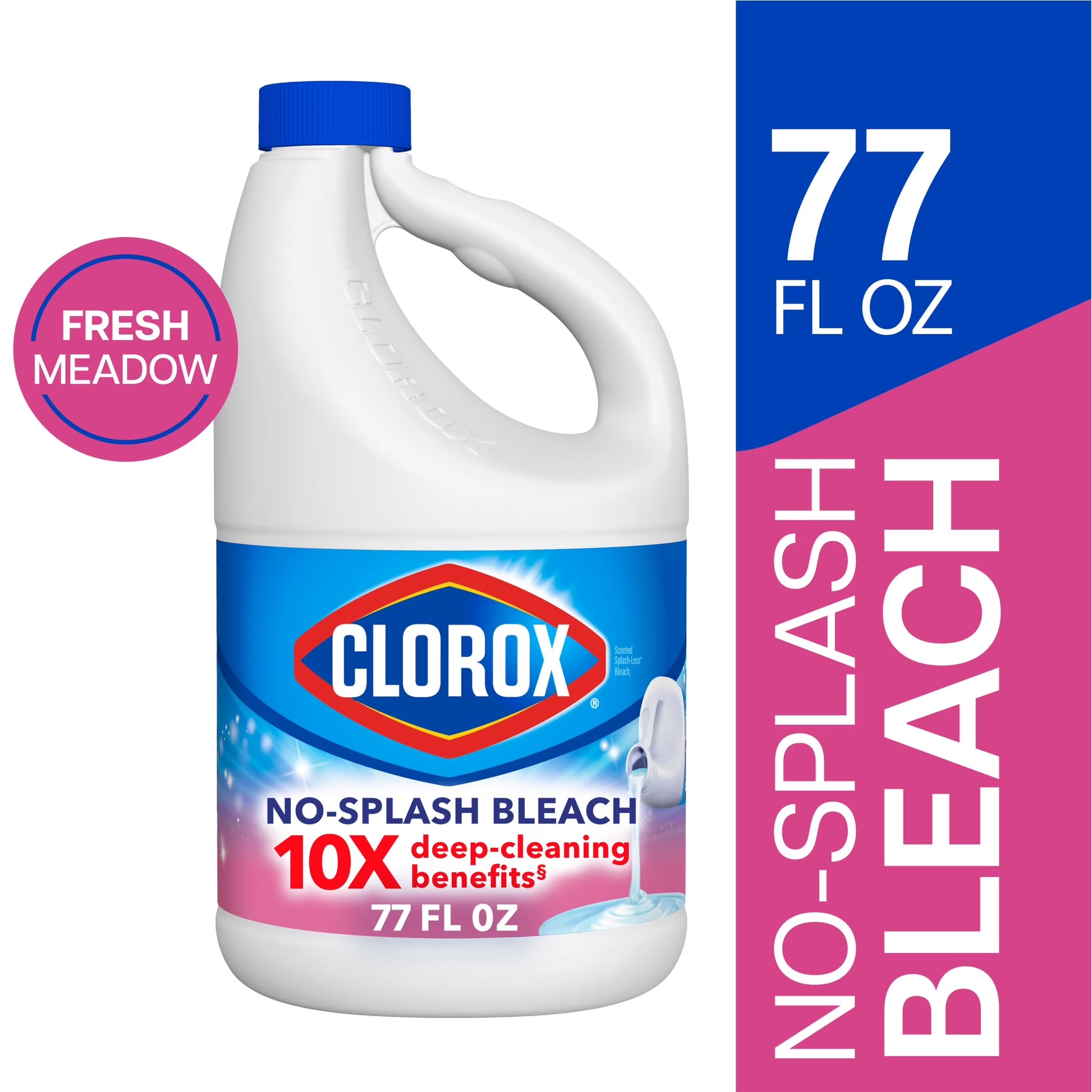 Splash-Less Liquid Bleach Cleaner, Fresh Meadow Scent, 77 Fl Oz