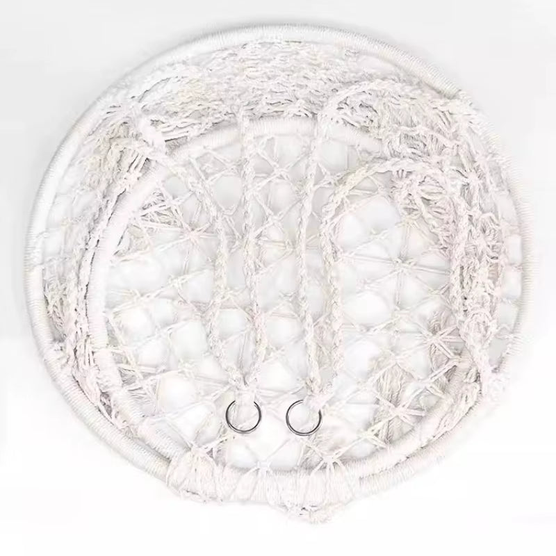 ‌Nordic Style Hanging Basket, Handmade Cotton Rope Swing Chair, Balcony Relaxation Cradle, Boho Indoor Fringe Hanging Chair