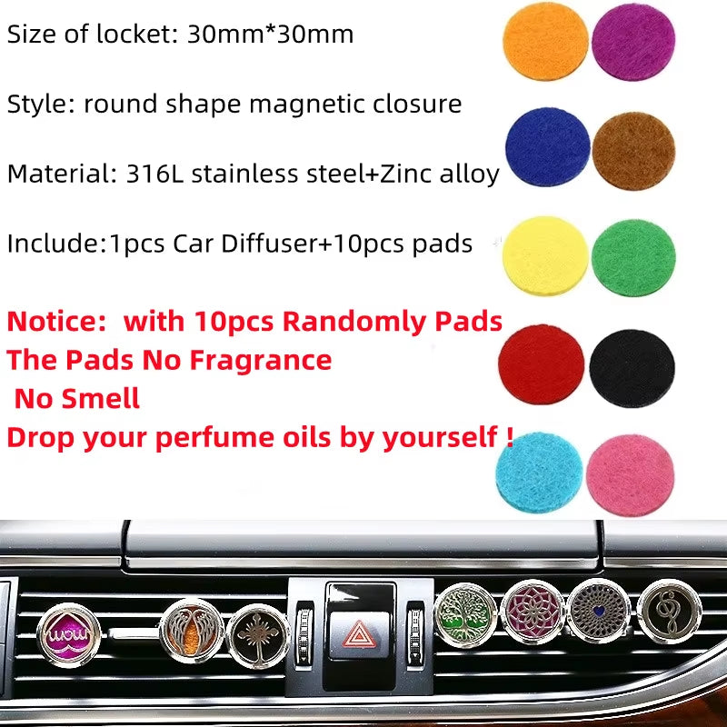 Refillable Car Air Freshener Smell Perfume Diffuser Clip Auto Vent Essential Oil Stainless Steel Locket Interior Accessories