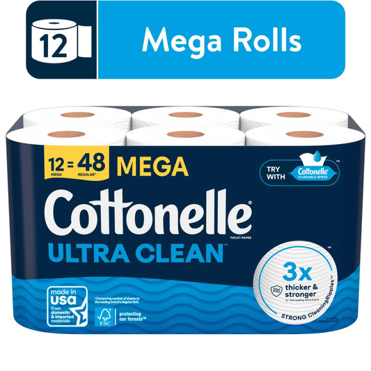 Ultra Clean Toilet Paper, Strong Toilet Tissue, 12 Mega Rolls