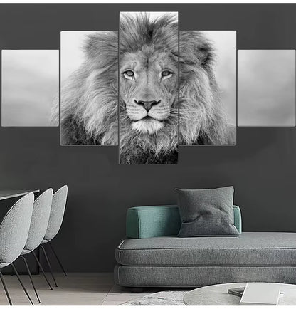 Black and White Animals Modular Canvas Pictures Art 5 Pieces Lion Poster Decor Living Room Wall HD Printing Paintings Framework