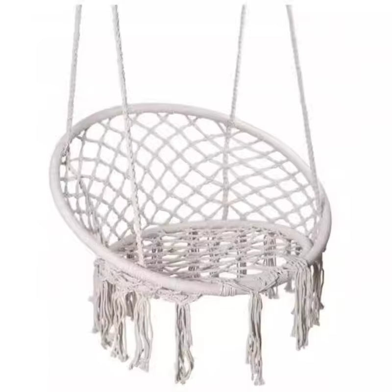 ‌Nordic Style Hanging Basket, Handmade Cotton Rope Swing Chair, Balcony Relaxation Cradle, Boho Indoor Fringe Hanging Chair