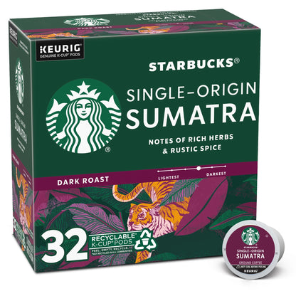 Starbucks Sumatra, Dark Roast K-Cup Coffee Pods, 32 Count K Cups