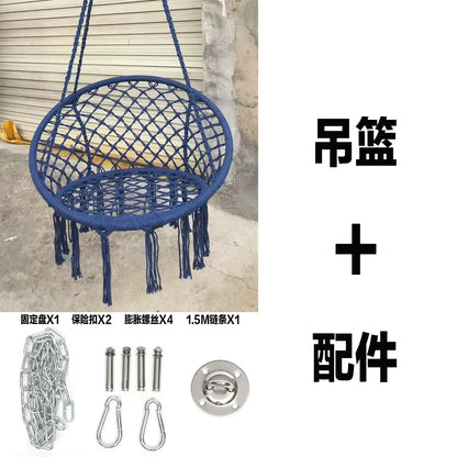 ‌Nordic Style Hanging Basket, Handmade Cotton Rope Swing Chair, Balcony Relaxation Cradle, Boho Indoor Fringe Hanging Chair