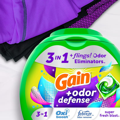 Gain Odor Defense Laundry Detergent Pods 76 Count Super Fresh Blast Scent