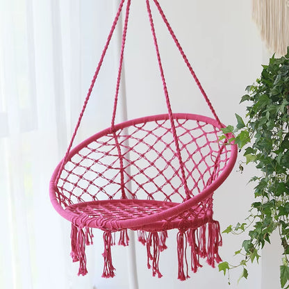 ‌Nordic Style Hanging Basket, Handmade Cotton Rope Swing Chair, Balcony Relaxation Cradle, Boho Indoor Fringe Hanging Chair