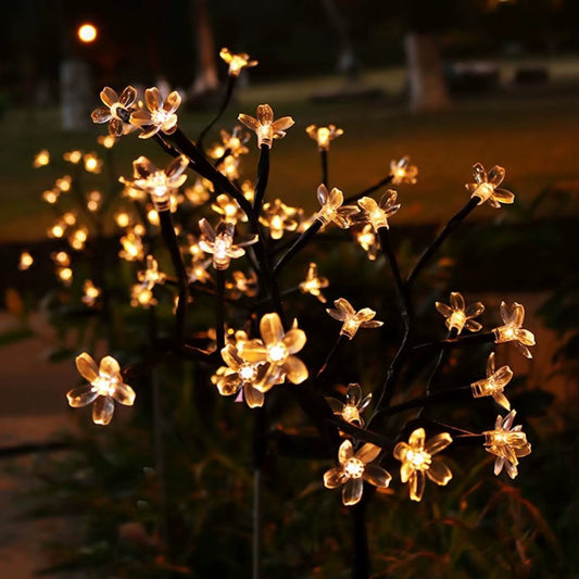1 PC Solar Flower Pathway Lights Outdoor Sakura Tree Lighting 8 Modes Flush Mount Non-Detachable for Garden Lawn Patio Walkway