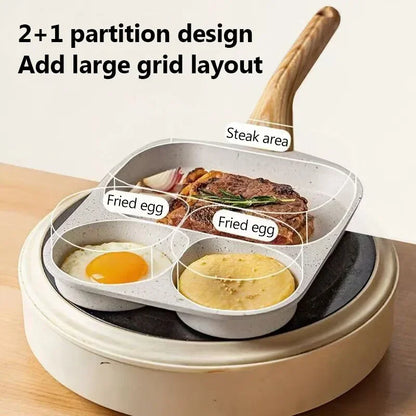 Breakfast Frying Pan Multi-Section Fried Egg Burger Pot Wheat Rice Stone Steak Pot Nonstick Three-In-One Cookware Omelet Pan