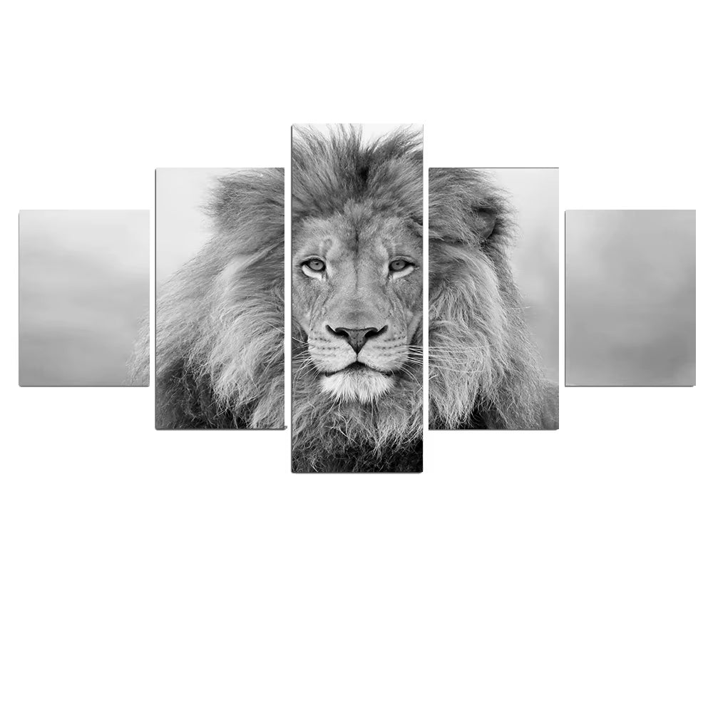 Black and White Animals Modular Canvas Pictures Art 5 Pieces Lion Poster Decor Living Room Wall HD Printing Paintings Framework