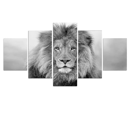 Black and White Animals Modular Canvas Pictures Art 5 Pieces Lion Poster Decor Living Room Wall HD Printing Paintings Framework