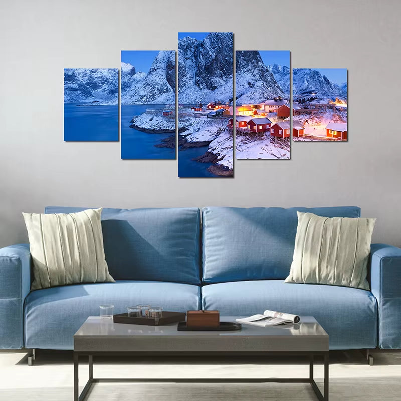 Landscape Canvas Posters Home Decor 5 Pieces Natural Lake Paintings Wall Art Scenery Pictures Modular Living Room Decor Unframed