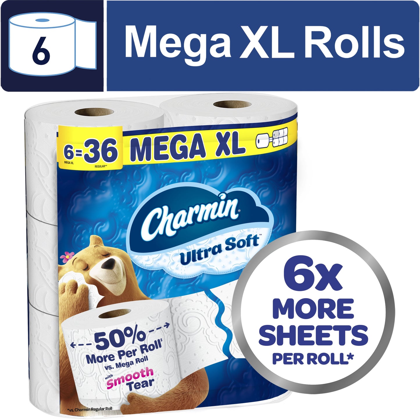 Ultra Soft Toilet Paper 6 Mega XL Rolls, 336 Sheets per Roll