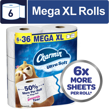Ultra Soft Toilet Paper 6 Mega XL Rolls, 336 Sheets per Roll