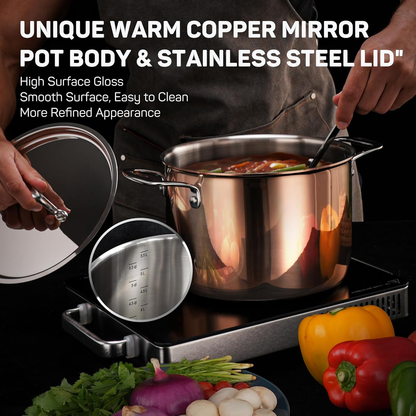 Whole Tri-Ply 18/10 Stainless Steel Cookware Set, 10 Pcs Elegant Copper Pots and Pans Set, Induction Cookware, Frying Pans, Saucepans & Stock Pot with Lid, Ideal Gift for Wedding, Housewarming