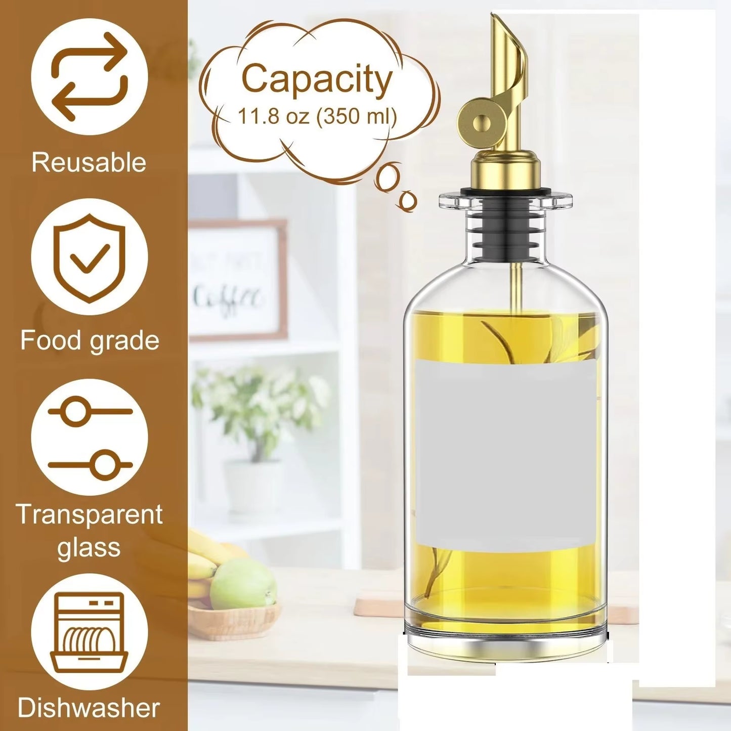 1PC Glass Olive Oil Dispenser Bottle Seasoning Bottle Vinegar Bottle Condiment Container Kitchen Stuff Kitchen Gadgets Supplies