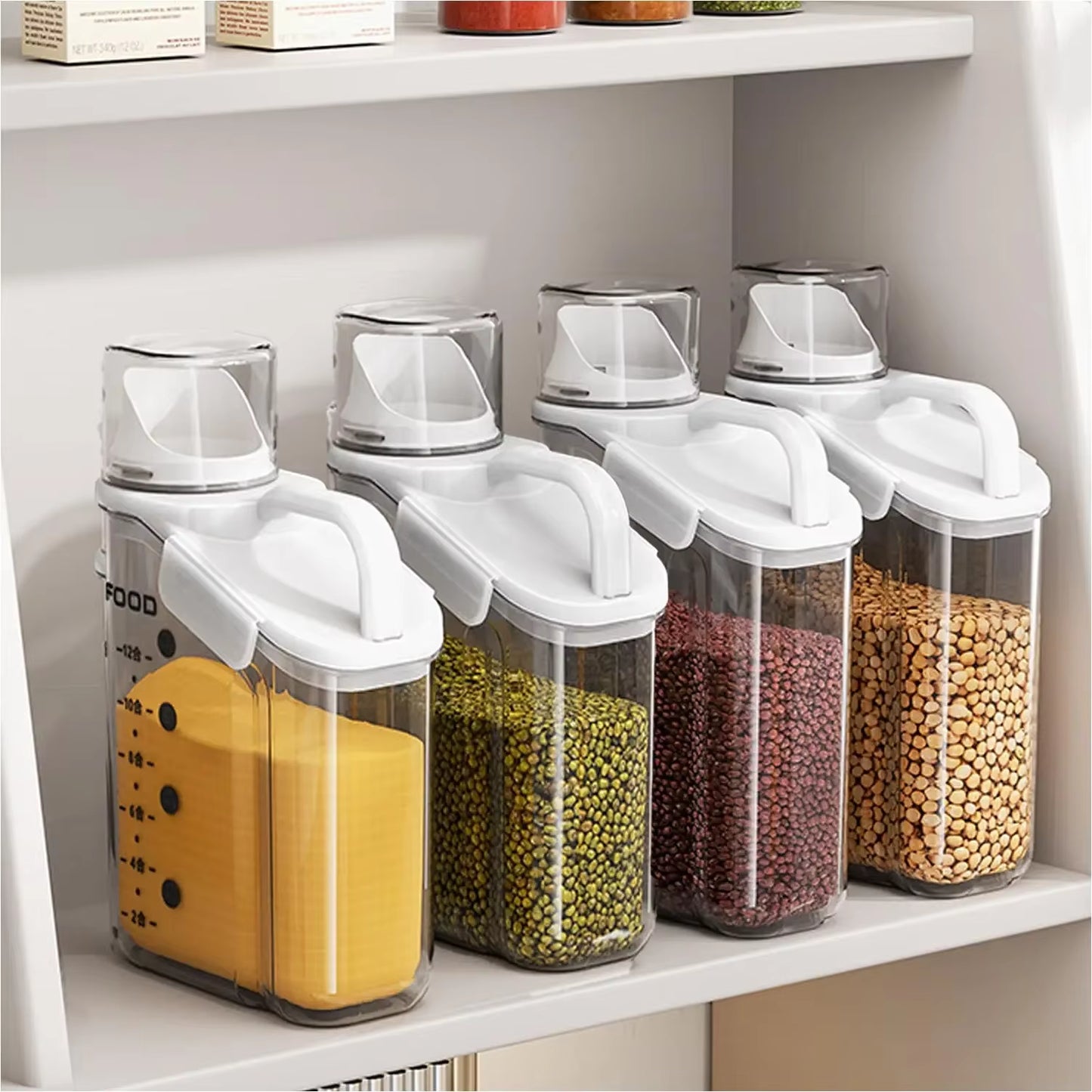 1Pc Cereal Containers Storage, Airtight Grain Jar with Measuring Cup Kitchen Organizers for Oatmeal, Grain, Flour, Pet Food