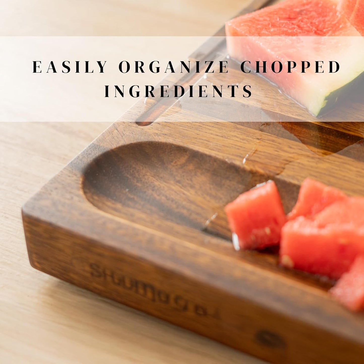 Tropical Walnut Wood Cutting Board – 17X13X1.6" Charcuterie | Handmade in Bali - Silky-Smooth, Juice Groove, Sorting Compartment, Knife‑Friendly, Ergonomic Grips & Non‑Slip Feet