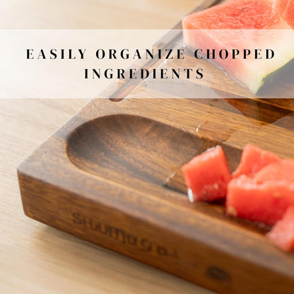 Tropical Walnut Wood Cutting Board – 17X13X1.6" Charcuterie | Handmade in Bali - Silky-Smooth, Juice Groove, Sorting Compartment, Knife‑Friendly, Ergonomic Grips & Non‑Slip Feet