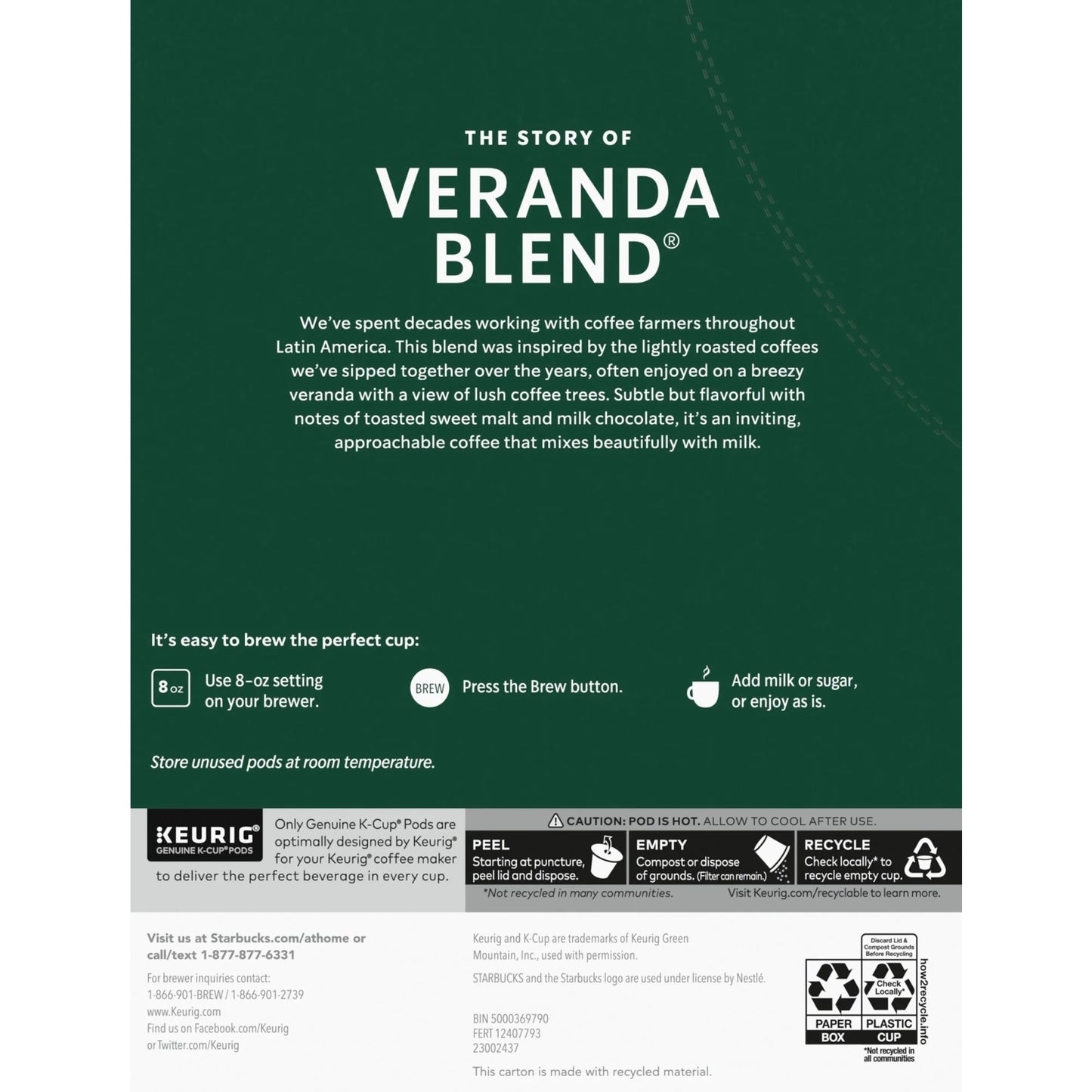 Starbucks Veranda Blend, Blonde Roast Coffee, Keurig K-Cup Single Serve Coffee Pods, 22 Count