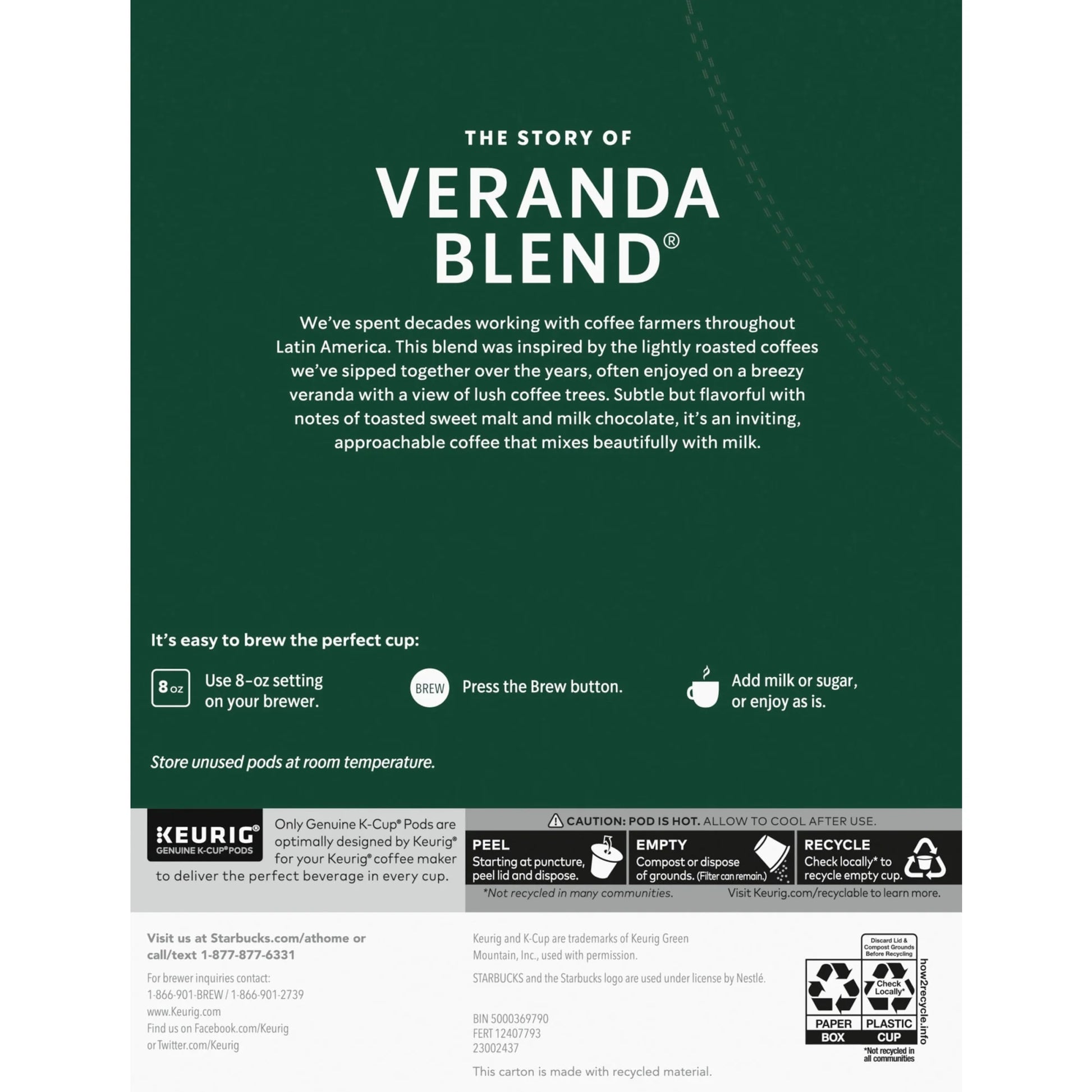Starbucks Veranda Blend, Blonde Roast Coffee, Keurig K-Cup Single Serve Coffee Pods, 22 Count