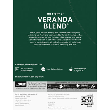 Starbucks Veranda Blend, Blonde Roast Coffee, Keurig K-Cup Single Serve Coffee Pods, 22 Count