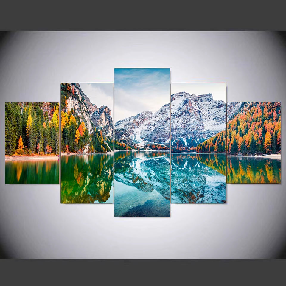 Landscape Canvas Posters Home Decor 5 Pieces Natural Lake Paintings Wall Art Scenery Pictures Modular Living Room Decor Unframed
