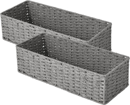 round Paper Rope Toilet Tank Topper Basket, Wicker Basket for Bathroom, Gray, 2-Pack