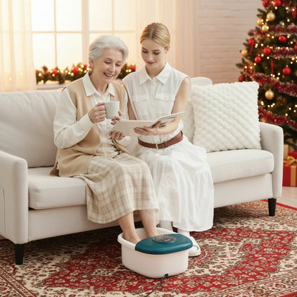 Foot Soak Spa Bath Massager with Heat, Bubbles, and Vibration, Digital Temperature Control, 16 Detachable Massage Rollers, Soothe and Comfort Feet - Green