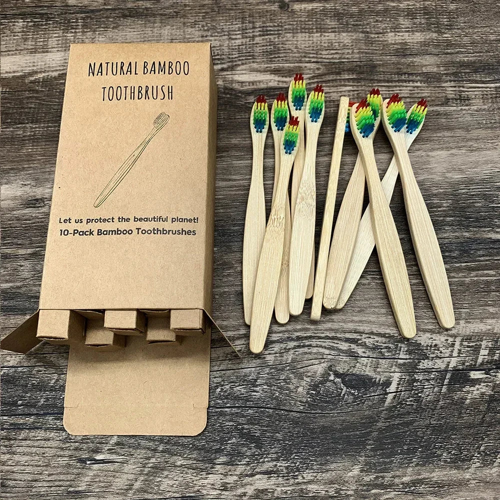 10PCS Colorful Toothbrush Natural Bamboo Tooth Brush Set Soft Bristle Charcoal Teeth Eco Bamboo Toothbrushes Dental Oral Care