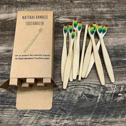 10PCS Colorful Toothbrush Natural Bamboo Tooth Brush Set Soft Bristle Charcoal Teeth Eco Bamboo Toothbrushes Dental Oral Care