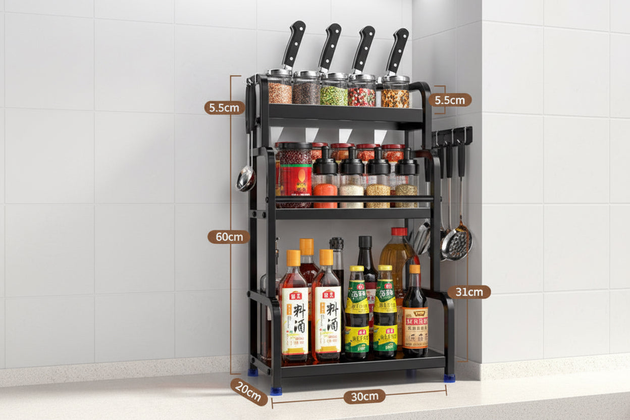 Multifunctional Kitchen Organizer Rack with Spice Shelves