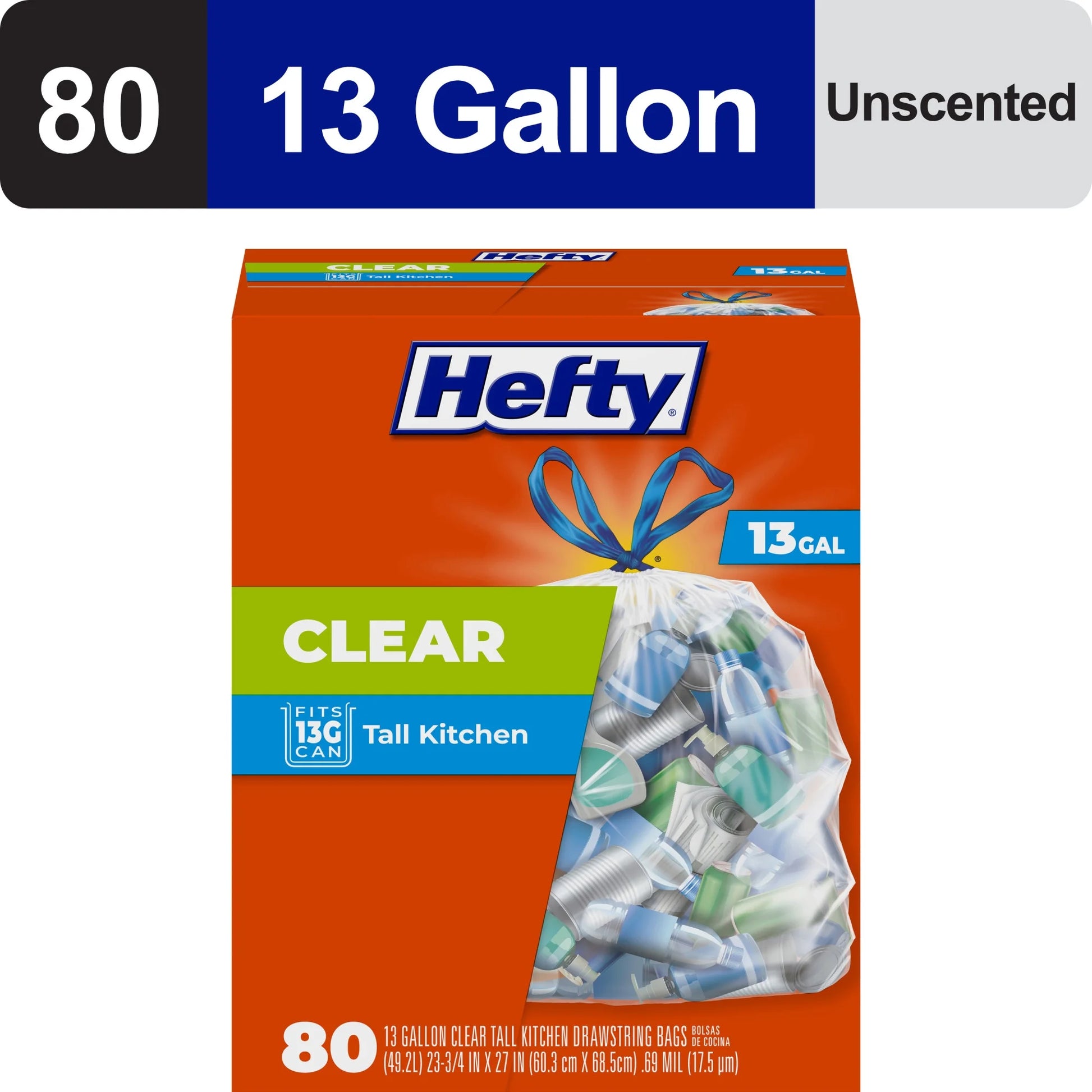 Clear Trash Bags, Clear, 13 Gallon, 80 Count