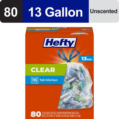 Clear Trash Bags, Clear, 13 Gallon, 80 Count