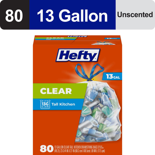 Clear Trash Bags, Clear, 13 Gallon, 80 Count
