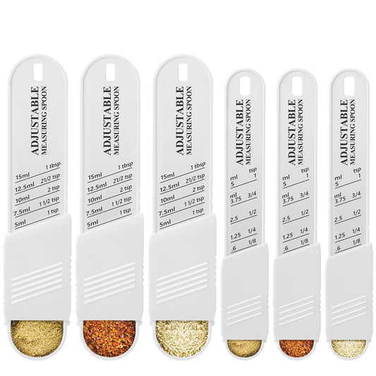 6 Pcs Adjustable Measuring Spoon Plastic Tablespoon and Teaspoon Set Baking Cooking Spoon Set Chef Spoon Measuring Scoops Metering Spoon for Kitchen Dry Liquid Ingredients Powder 2 Sizes (White)