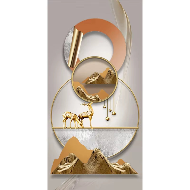 Nordic Style Golden Deer Tree Canvas Poster Prints Luxurious Wall Art Modern Canvas Paintings for Your Living Room Home Decor