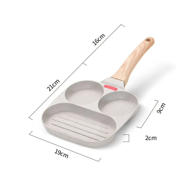 Breakfast Frying Pan Multi-Section Fried Egg Burger Pot Wheat Rice Stone Steak Pot Nonstick Three-In-One Cookware Omelet Pan