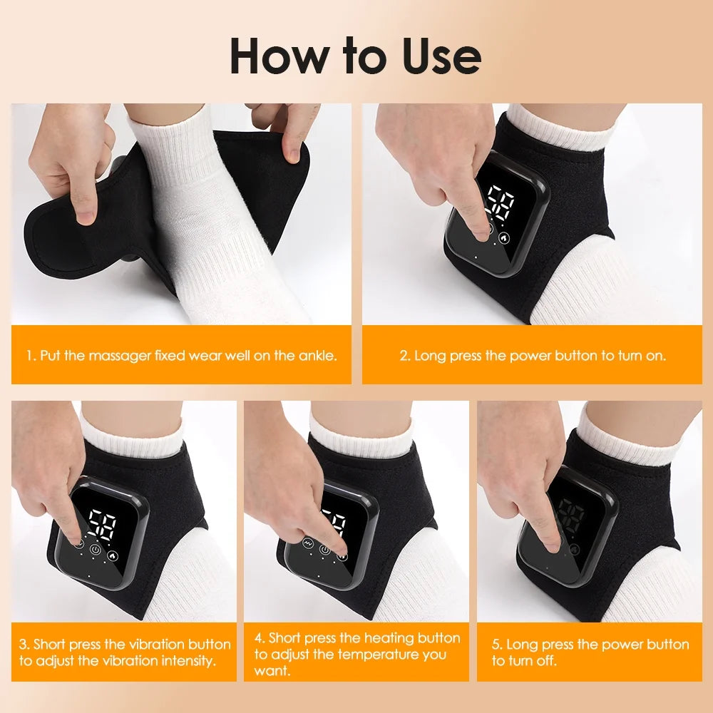 Cordless Ankle Massager with Heat and Vibration,Usb Rechargeable Heating Ankle Wrap with Adjustable Straps,3 Heat Settings & Massage Modes,Portable Heated Ankle Brace for Foot Relaxation,1Pc