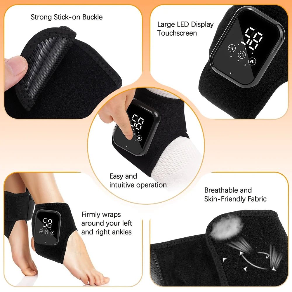 Cordless Ankle Massager with Heat and Vibration,Usb Rechargeable Heating Ankle Wrap with Adjustable Straps,3 Heat Settings & Massage Modes,Portable Heated Ankle Brace for Foot Relaxation,1Pc