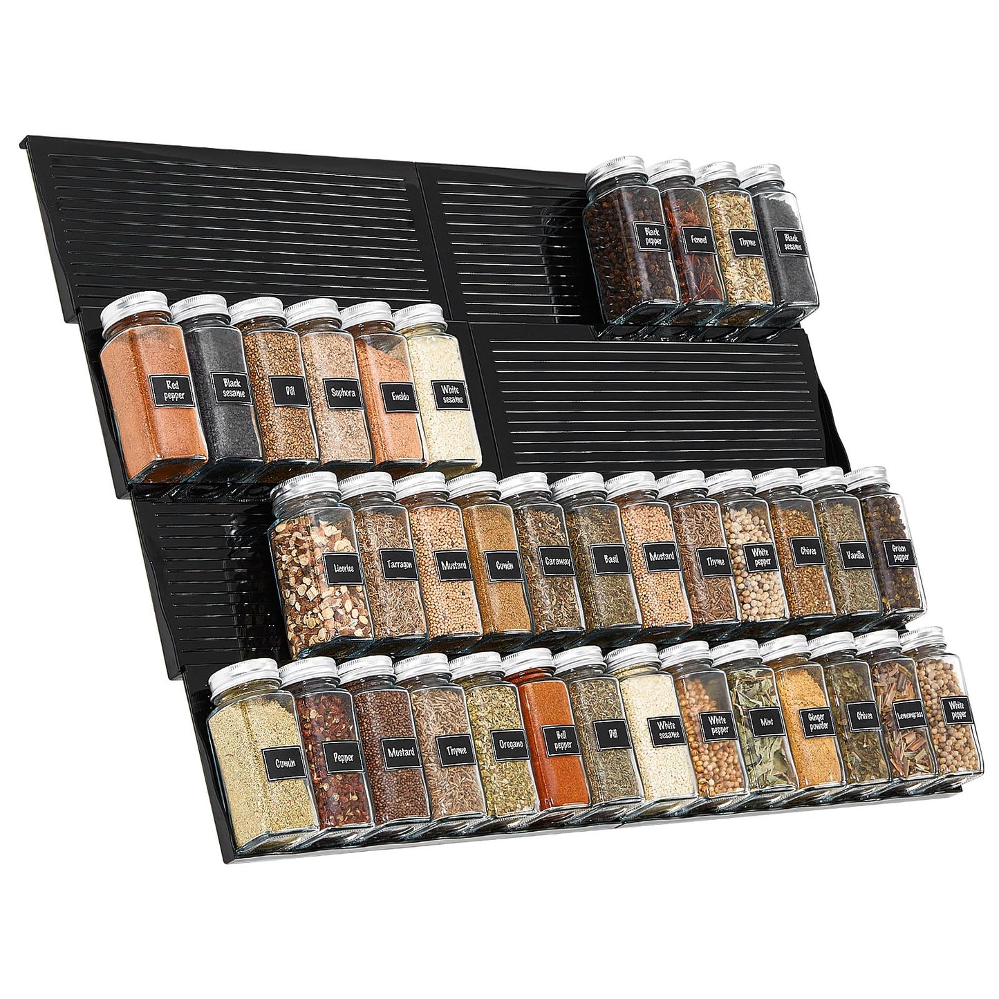 Lifewit Plastic Adjustable Spice Drawer Organizer Expandable Spice Rack for Countertop Jar Storage Tray for Condiment Seasoning SyrupLiquor Medicine for Kitchen Pantry Set of 8 Black